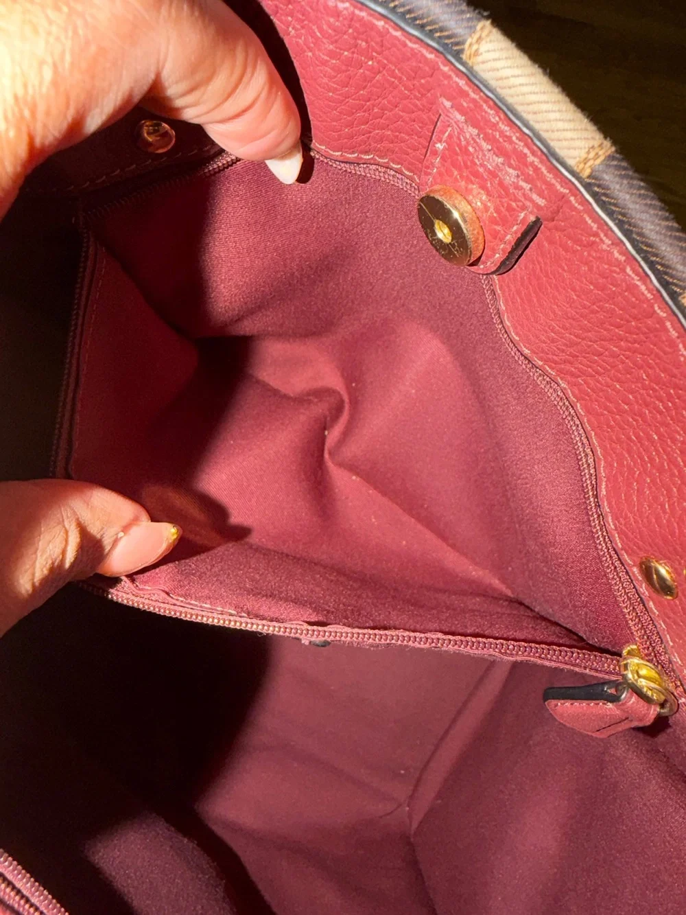 Coach Dempsey Tote 1917 Signature Jacquard Stripe Orange Burgundy